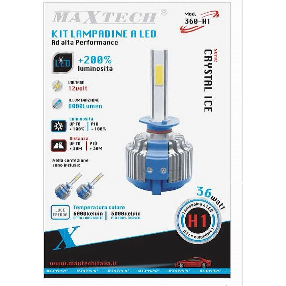 Trade Shop - Coppia Lampade Led Auto Fari H1 Moto Kit Lampadine 36w 6000k Faro Maxtech 360-h1 -