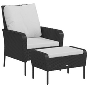 Poltrona da Giardino con Poggiapiedi in Polyrattan Nero CFW9822275