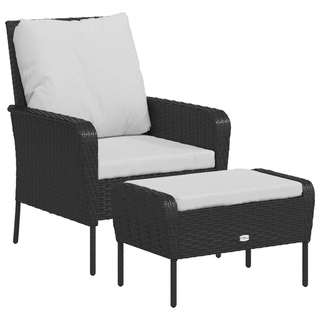 Poltrona da Giardino con Poggiapiedi in Polyrattan Nero CFW9822275