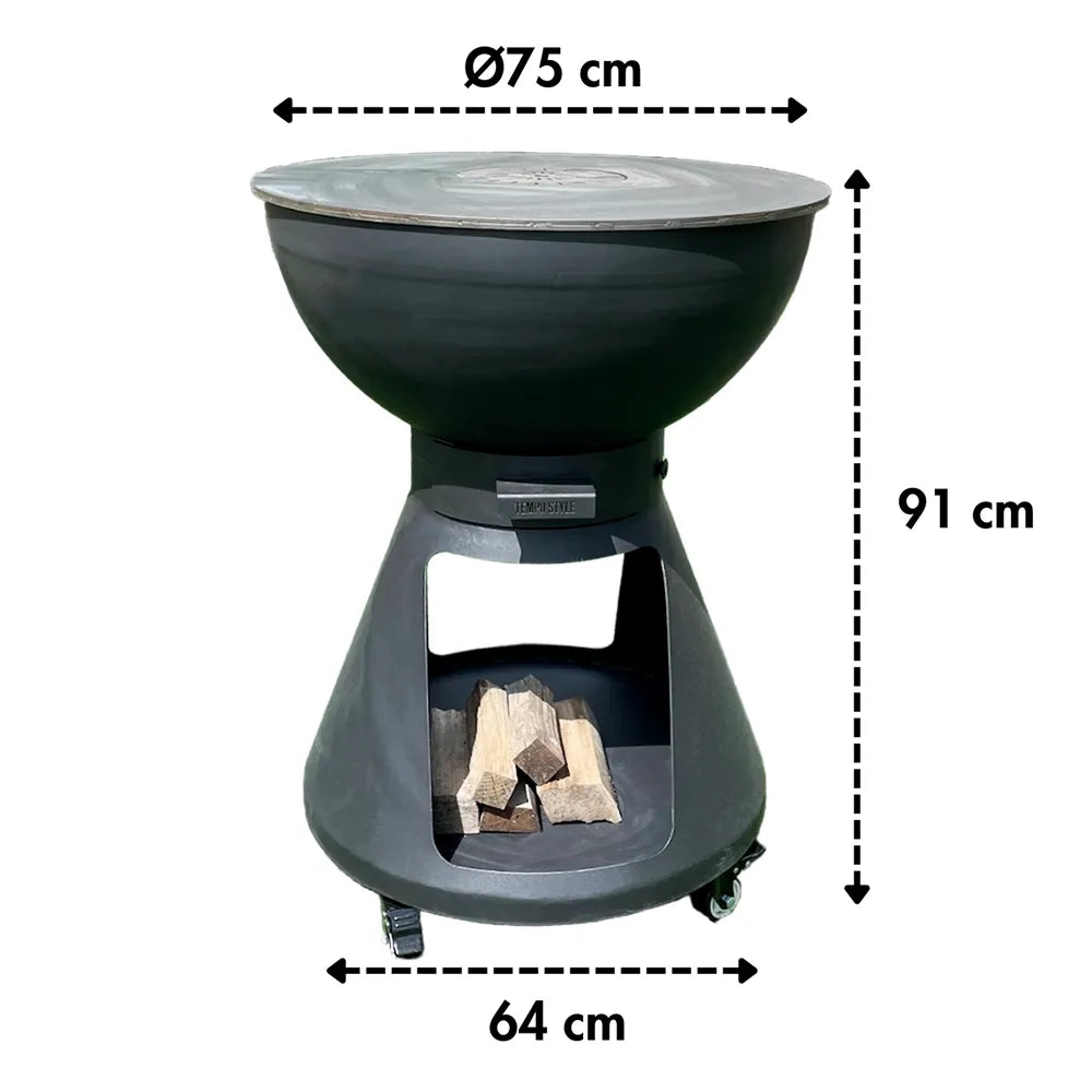 Tempo Style – Barbecue a Legna e Carbone Yucatán Antracite | BBQ in Acciaio Corten da Esterno con ruote e Griglia di cottura in Acciaio Inox 316