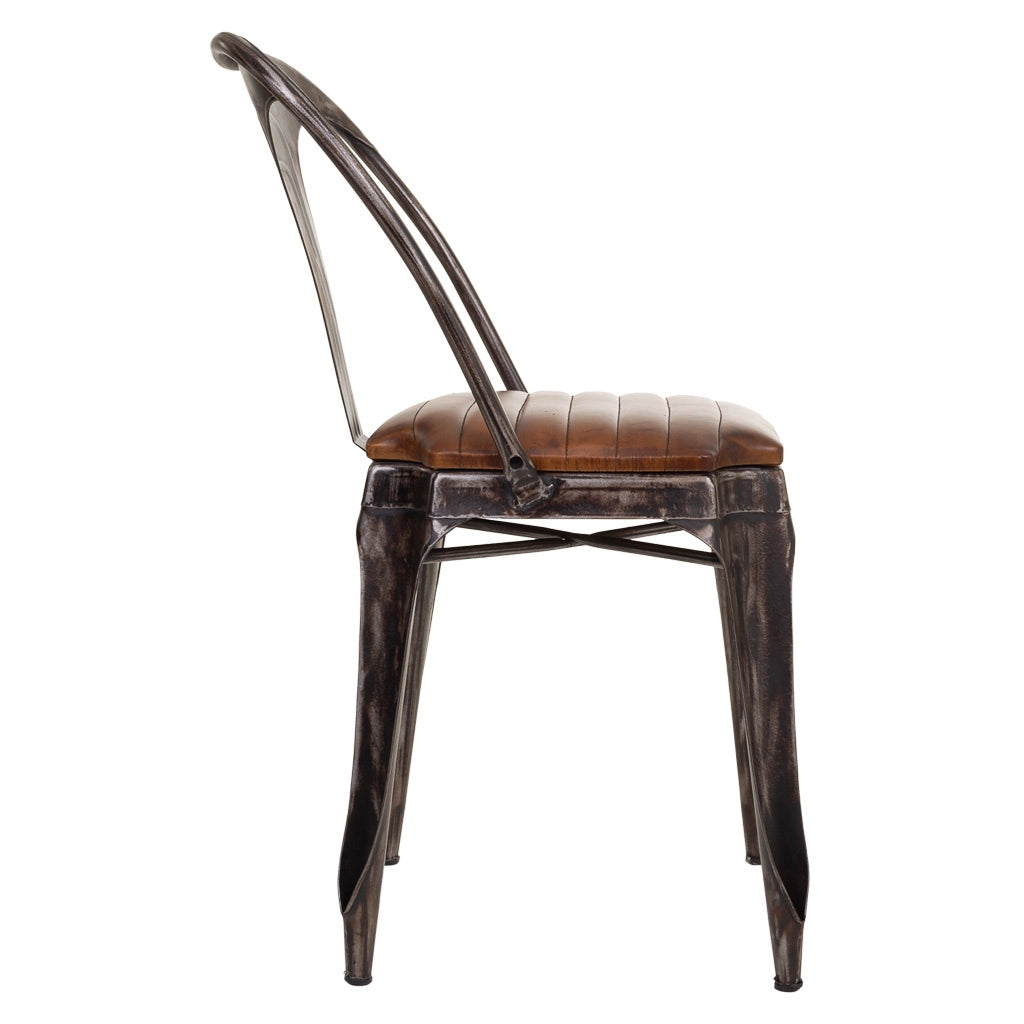 Sedia in metallo e pelle marrone 39x52x84h cm