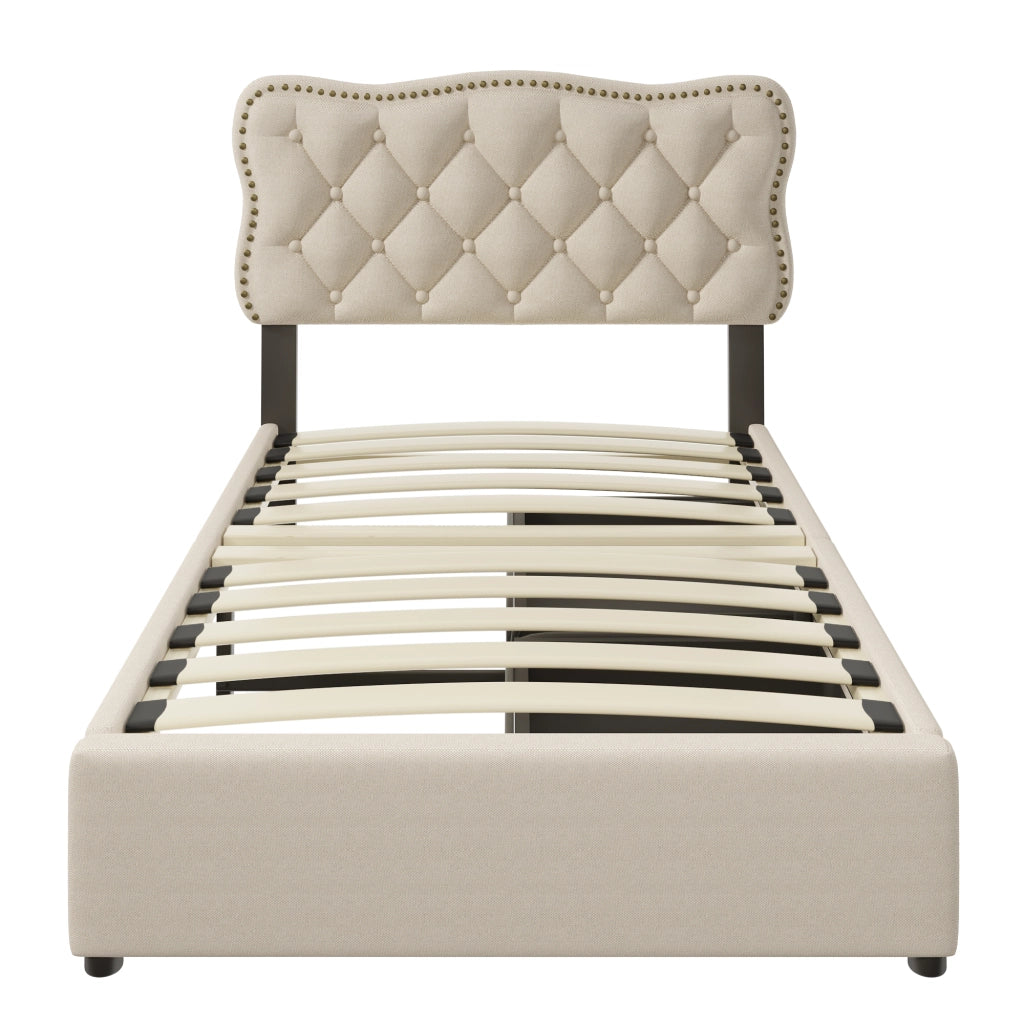 letto imbottito mdf beige scuro 90 x 200 cm
