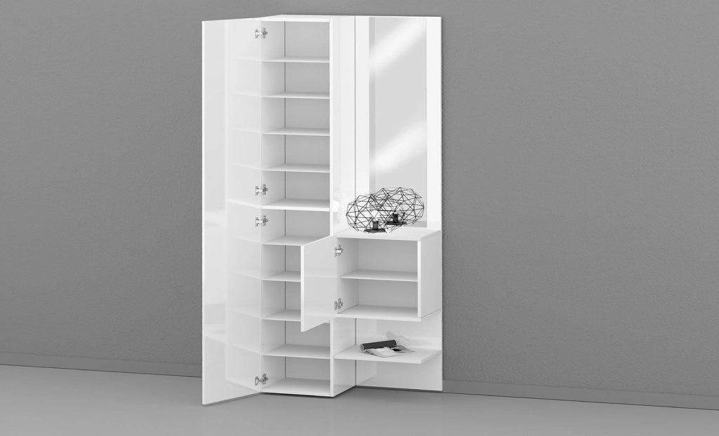 Mobile Ingresso 2 Armadietti e Specchio 90x35x191 cm Kompact Bianco Lucido