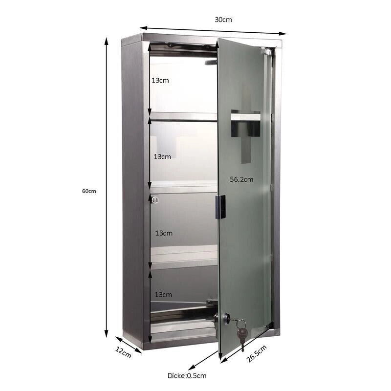 CASSETTA PORTA MEDICINALI CON 4 RIPIANI IN ACCIAIO  30X12X60 CM BIANCA
