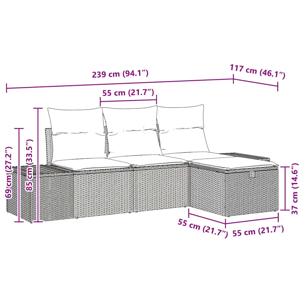 Set Divano da Giardino 4 pcs Grigio chiaro Poly Rattan 3359351
