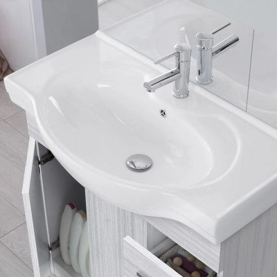 Mobile bagno a terra 85 cm grigio con pensile su specchio LED Desya