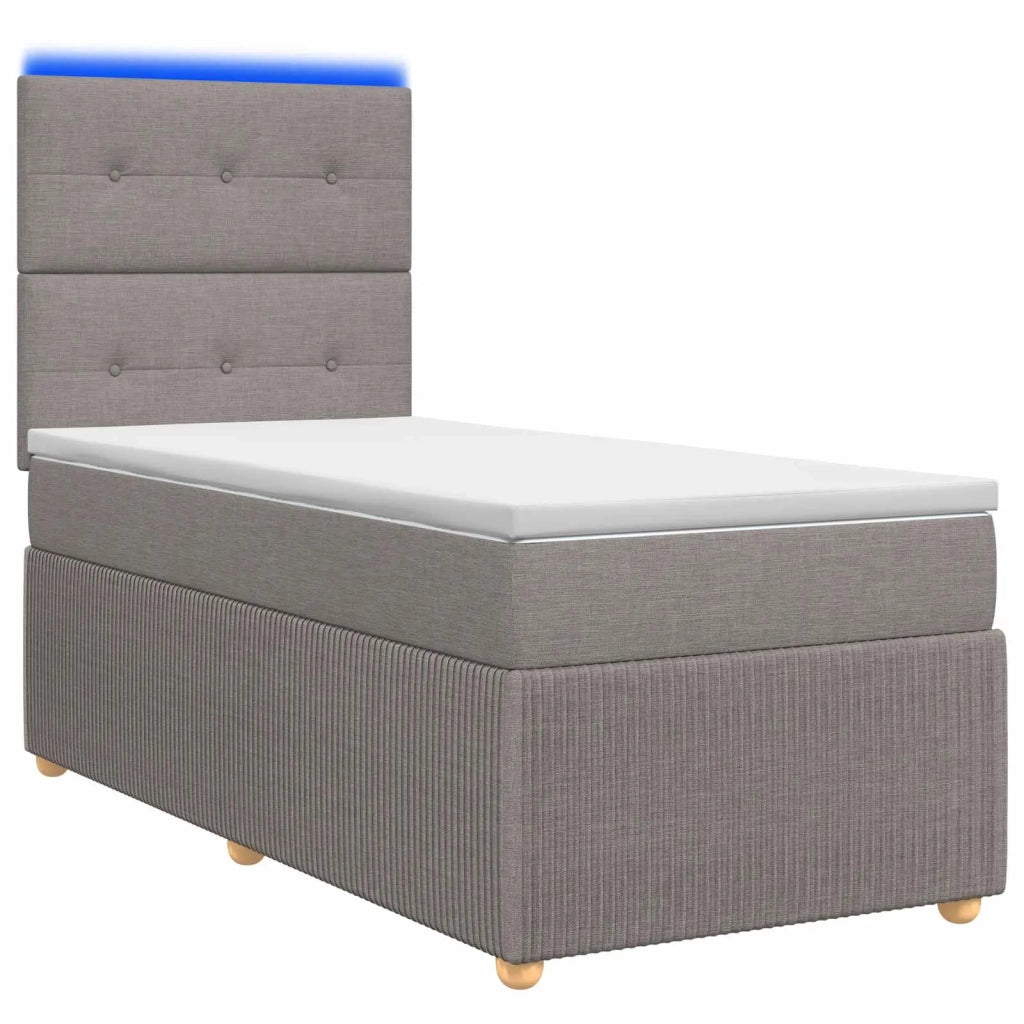 Letto Box Spring LED con Materasso Tortora 100 x 200 cm Tessuto 3455794