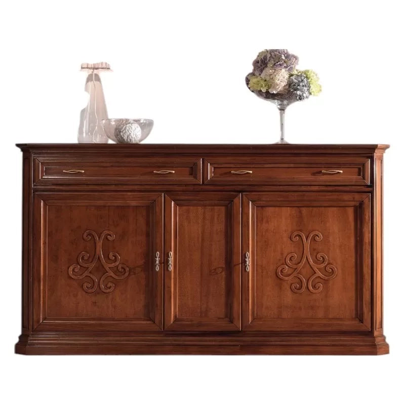 Credenza classica 3 porte 2 cassetti legno noce bassano rilievo 196x50x110 - Mobili 2G