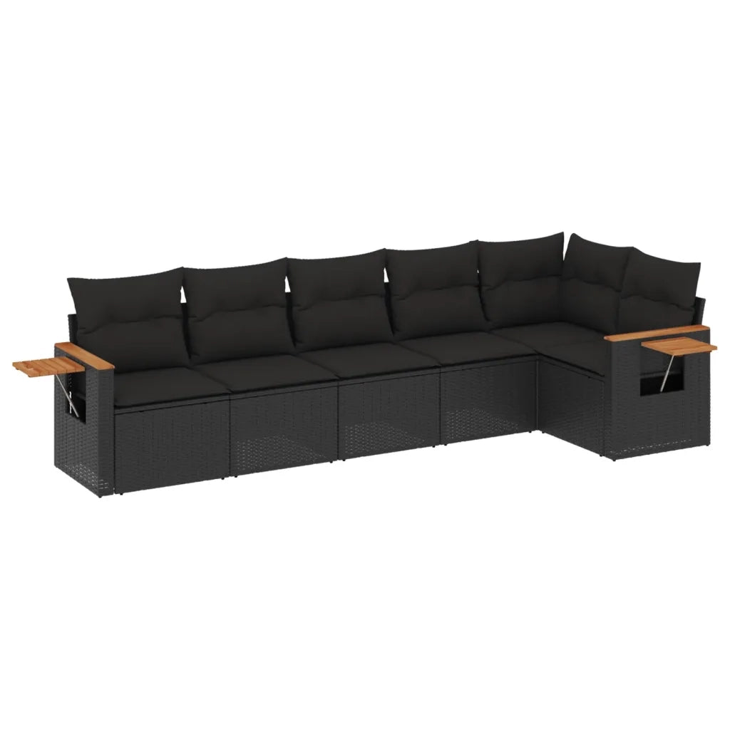Set Divano da Giardino 6 pz con Cuscini Nero in Polyrattancod mxl 115123