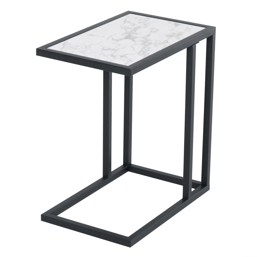 Tavolino da salotto moderno ¨C ZephMum ¨C Bianco, effetto marmo e metallo 45x30x51,5 cm