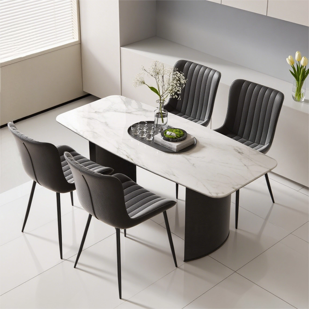 Sedie da Pranzo in Similpelle Nere, Set 4 Pezzi ¨C MINIMAL ¨C Design Moderno con Schienale Imbottito