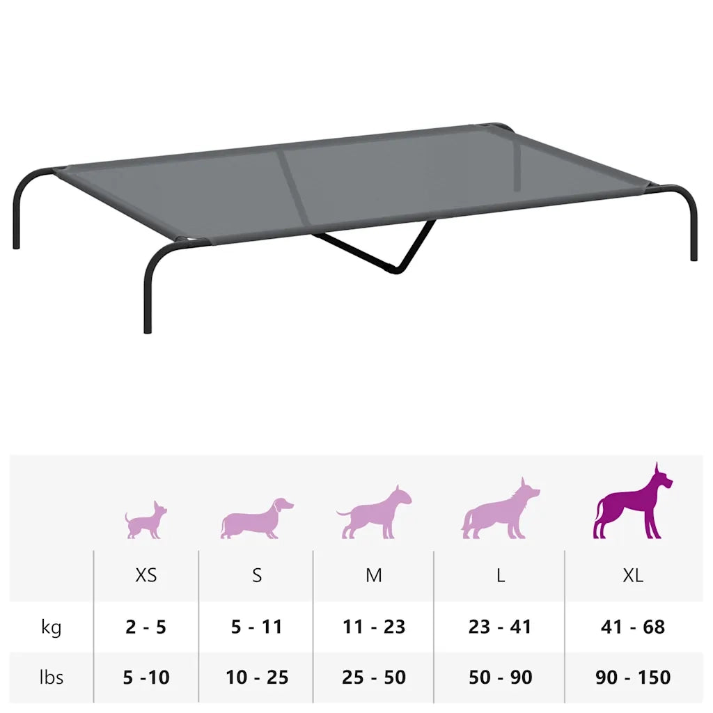 Cuccia per Cani Rialzata Grigia 150x90x20cm Textilene e Acciaio 42000845