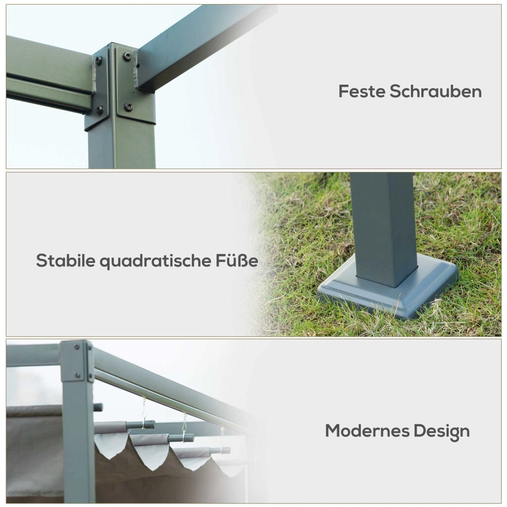 Tetto per patio in pergolato con tetto scorrevole 298 x 213 x 221 cm grigio poliestere impermeabile per giardino e patio