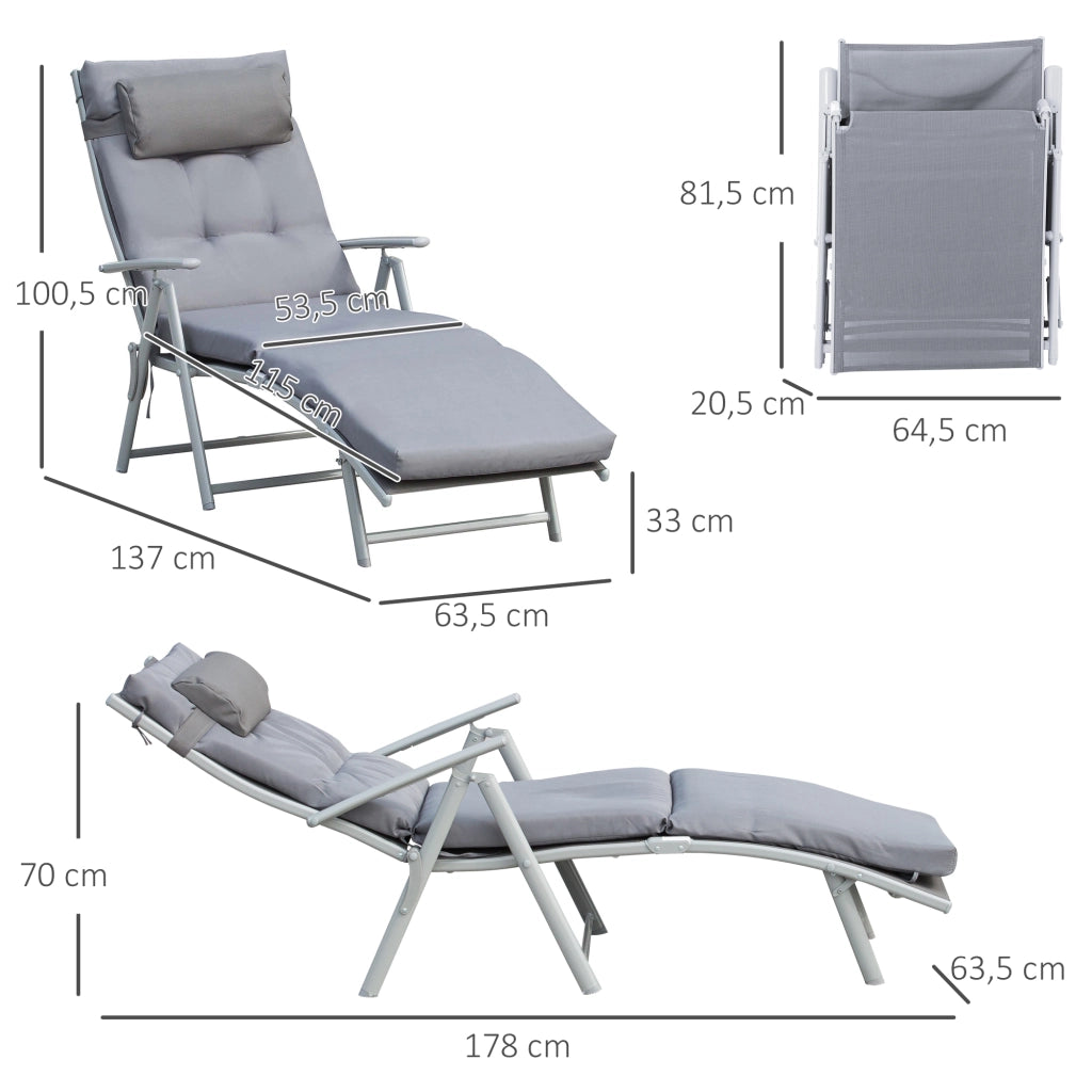 Chaise Longue Pieghevole con Materasso ¨C zephmum ¨C Grigio Polyester Textilene