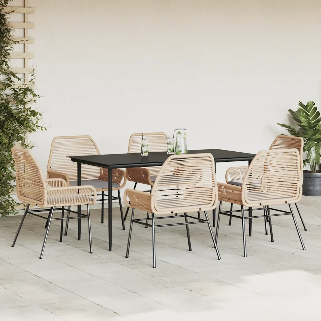Set Pranzo da Giardino 7pz con Cuscini Marrone Polyrattan Vetro 3334475