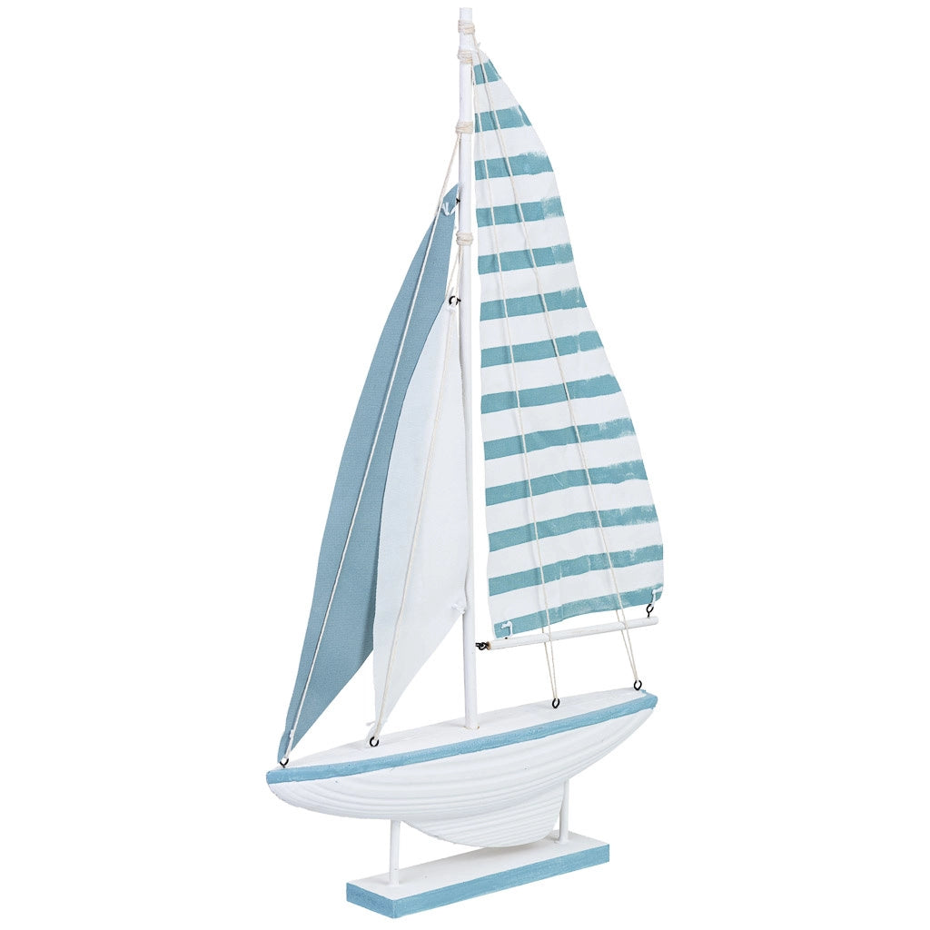 Figura decorativa a forma di barca in legno blu 31x5x56h cm