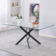 Tavolo da Pranzo Peyton 160×90 cm in Vetro Temperato con Gambe Incrociate Nere