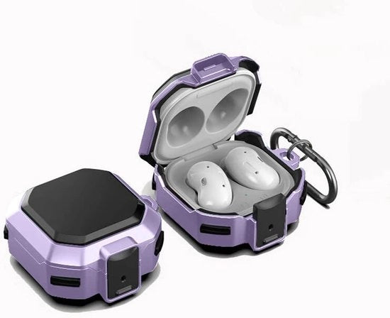 Otturatore per auricolari per smartphone compatibile con Galaxy Buds Live / Buds2 / Buds Pro / Buds2 Pro, realizzato in TPU e PC, con clip, resistente alle abrasioni, resistente agli urti, chiusura a sicurezza - nero viola