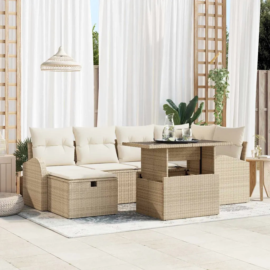 Set Divano da Giardino con cuscino 7 pcs Beige Poly Rattan 3361090
