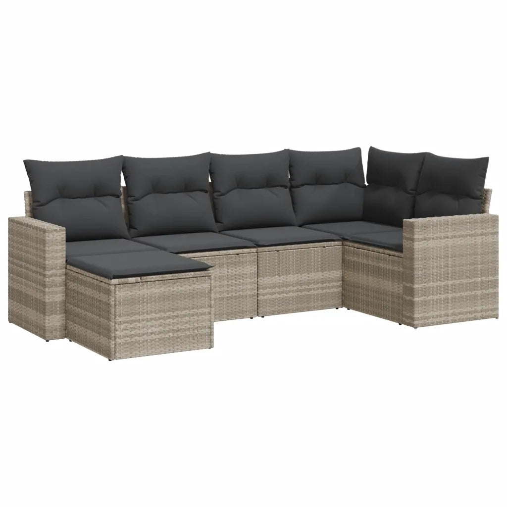 Set Divano da Giardino 6pz con Cuscini Grigio Chiaro Polyrattan