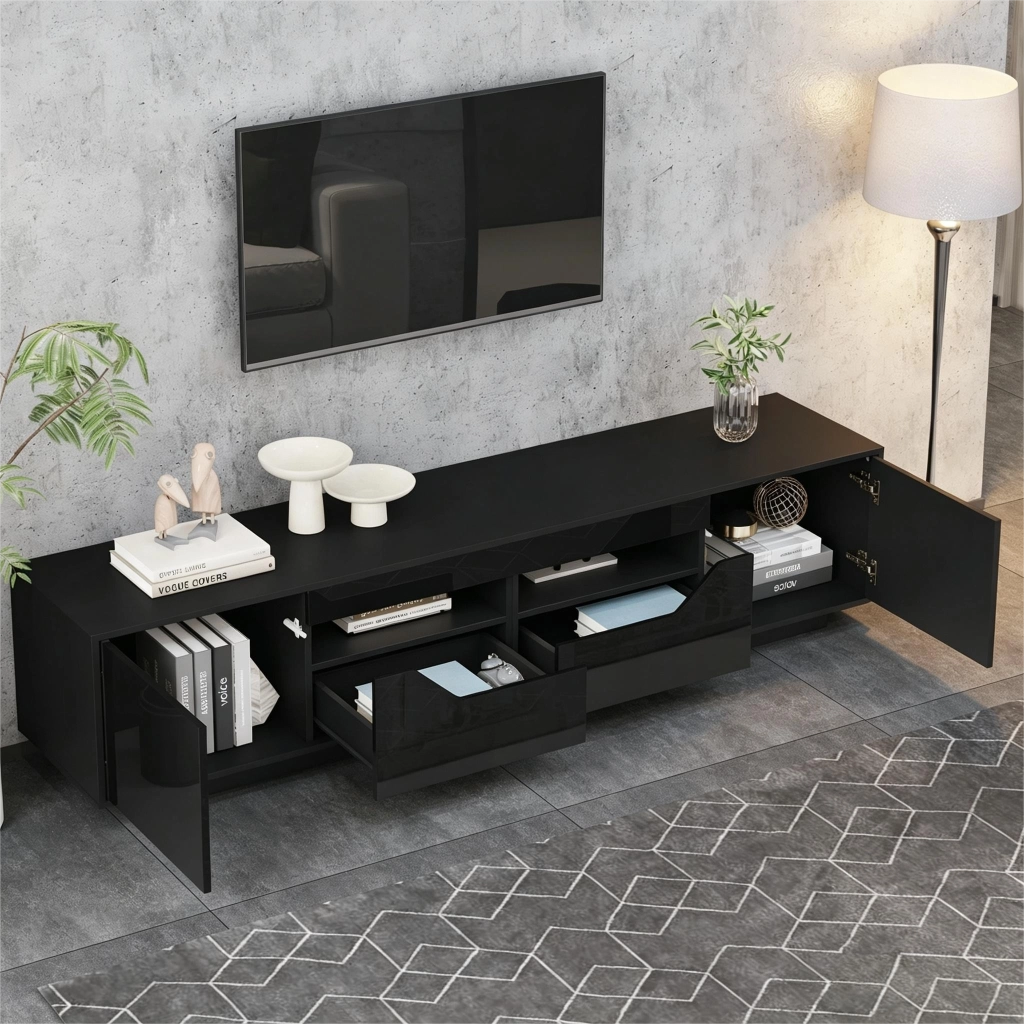 Mobile TV con 2 cassetti; 2 vani aperti e 2 ante; LED controllato da app; per soggiorno; 180 × 40 × 45 cm