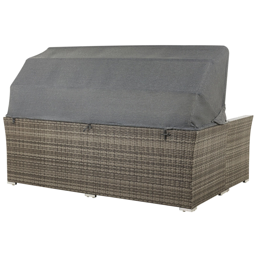Set da giardino per esterni Divano in rattan PE grigio marrone scuro con sedie a baldacchino e tavolino Design moderno