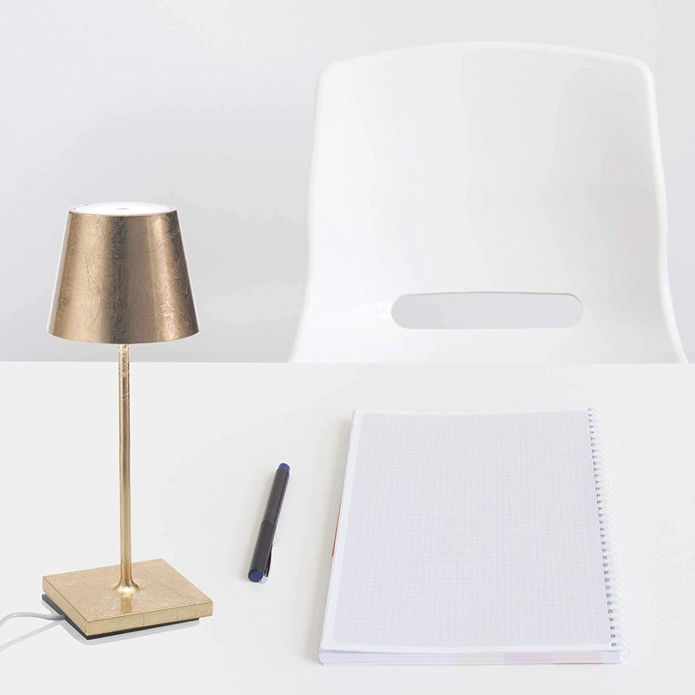 Lampada a led da tavolo Poldina Pro Mini Foglia Oro ricaricabile e dimmerabile con batteria fino a 12 ore