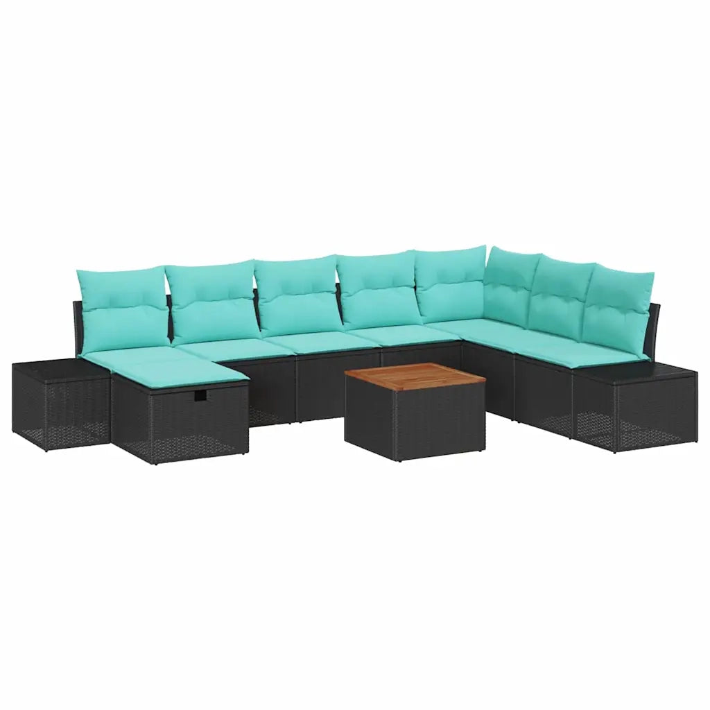 Set Divano da Giardino 9 pz Nero Poly Rattan 3359613
