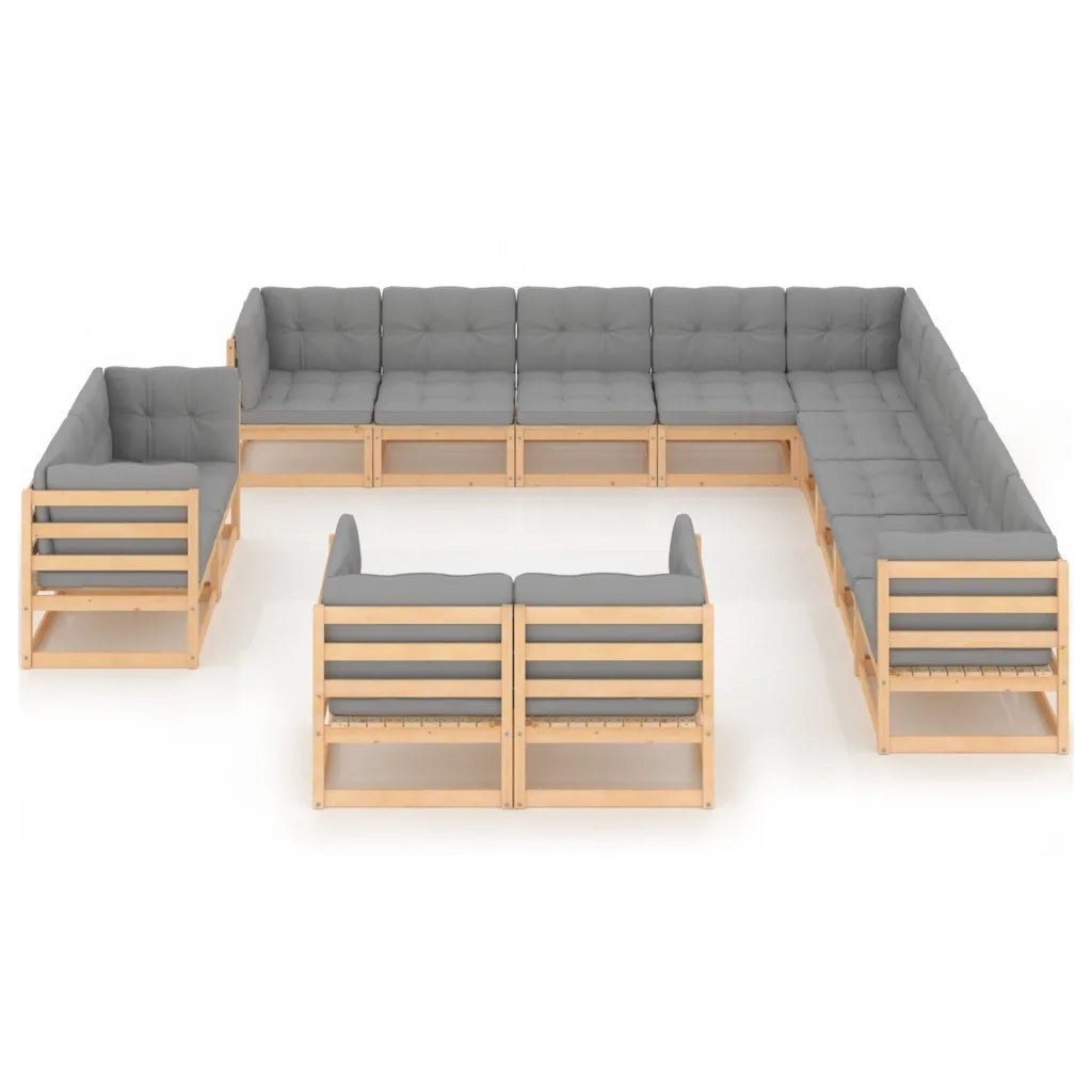 Set Divani Giardino 13 pz con Cuscini in Legno Massello di Pino 3077014
