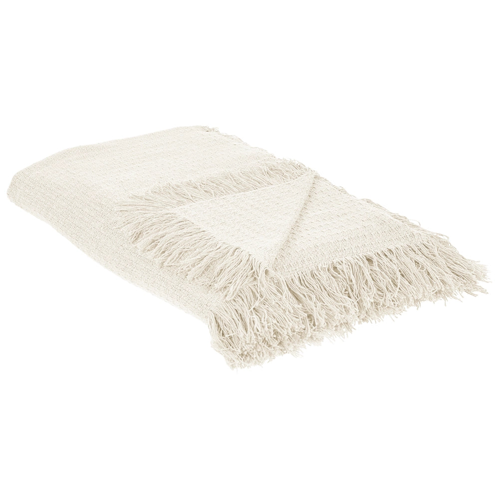 Copriletto bianco sporco in tessuto di cotone 150 x 200 cm con frange Coperta decorativa Biancheria da letto design classico Camera da letto