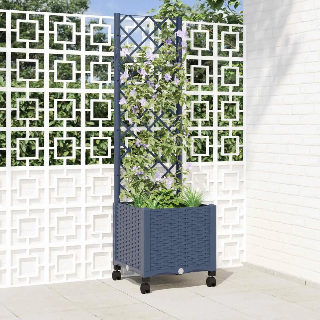 Vaso da giardino con grigliato e ruote Blu Grigio PP 3422921