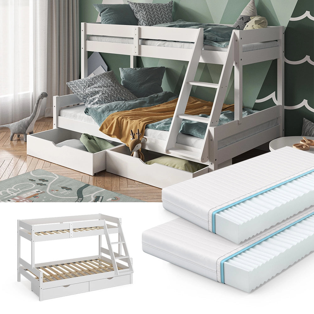 Vitalispa Letto a castello Bianco 120x200 / 80x200 cm con 2 materassi e 2 cassetti