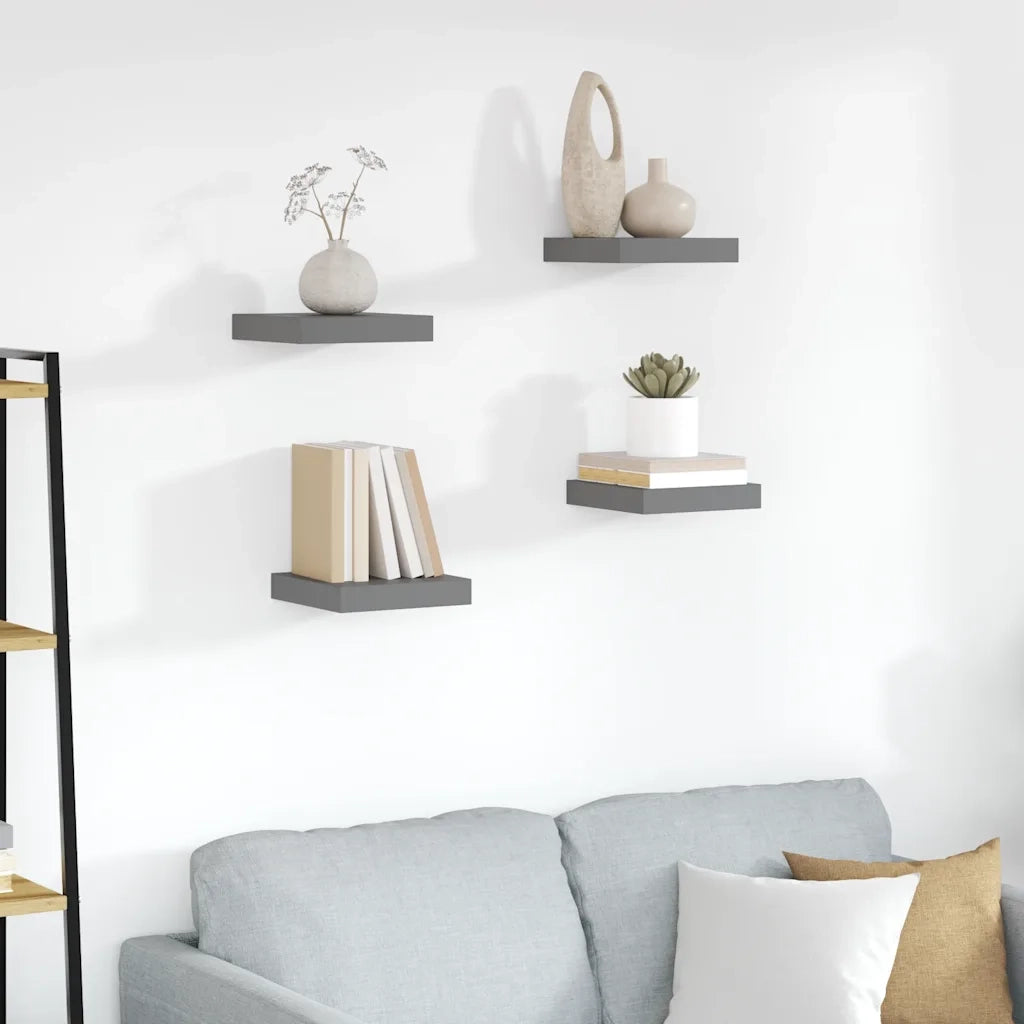 Scaffali a Parete 4 pz Grigio Lucido 23x23,5x3,8 cm in MDF 323783