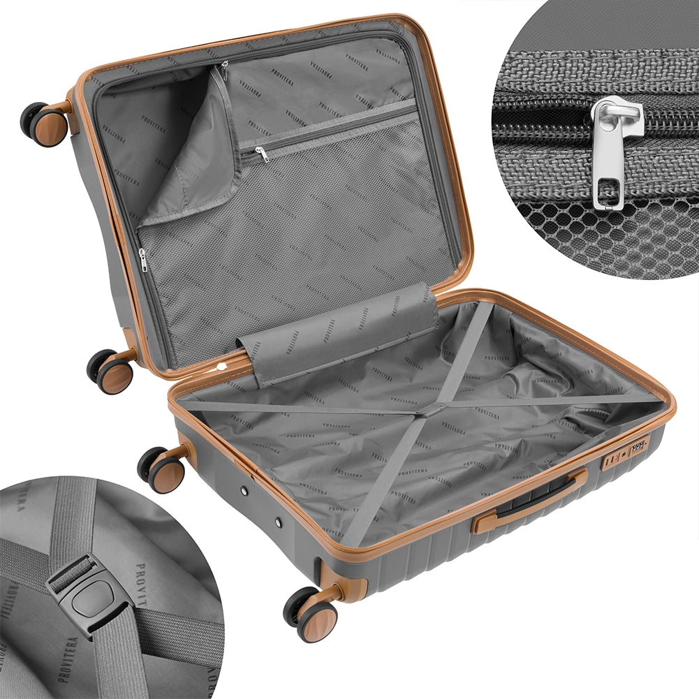 Set 4 Valigie Rigide Abs e PP con Beauty Case, Trolley 4 Ruote, Lucchetto Grigio