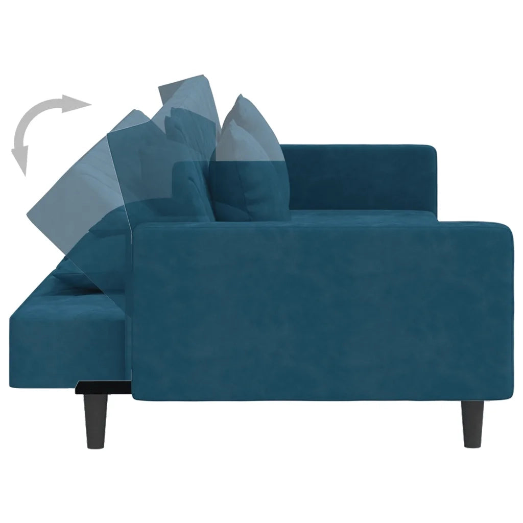 Divano Letto a 2 Posti con 2 Cuscini Blu in Velluto 375917