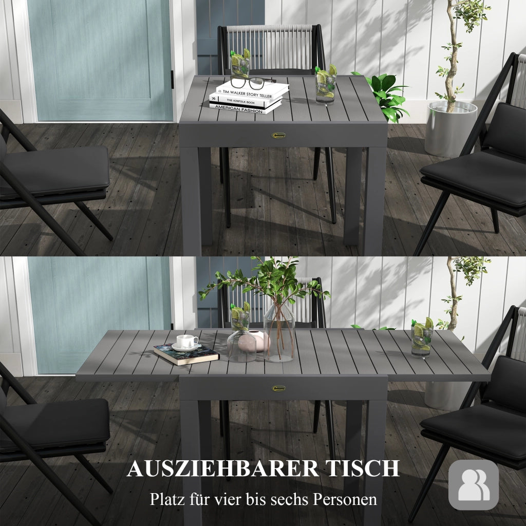 Tavolo Allungabile Da Giardino Per 6 Persone Grigio 81/162 X 80 X 75 Cm In Alluminio