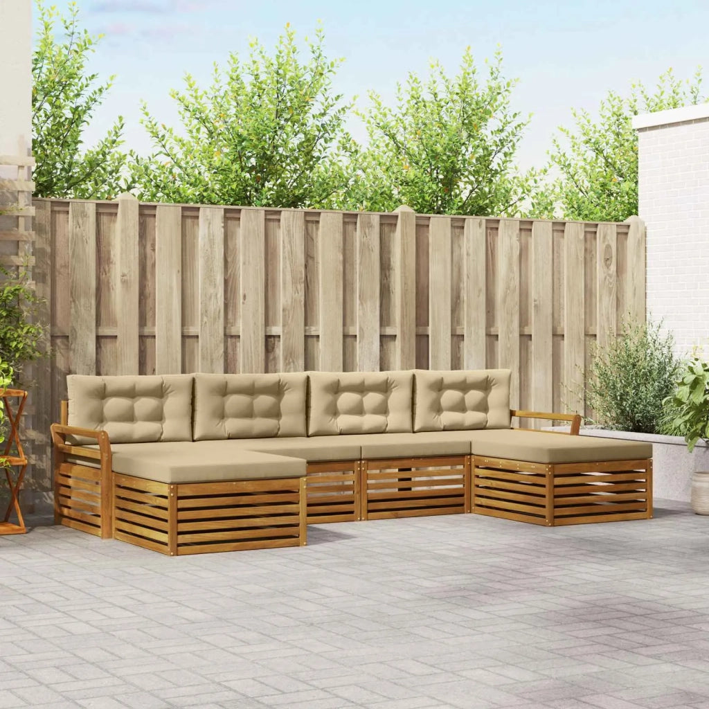 Set divani 6 pcs Naturale e Beige Legno di Acacia Massello 3373903
