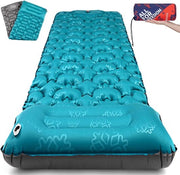 Matrimoniale airbed, 8-10 cm, compattata, ultraleggera, materasso gonfiabile, gonfiabile, alta, pieghevole, con cuscino, azzurro chiaro, blu marino