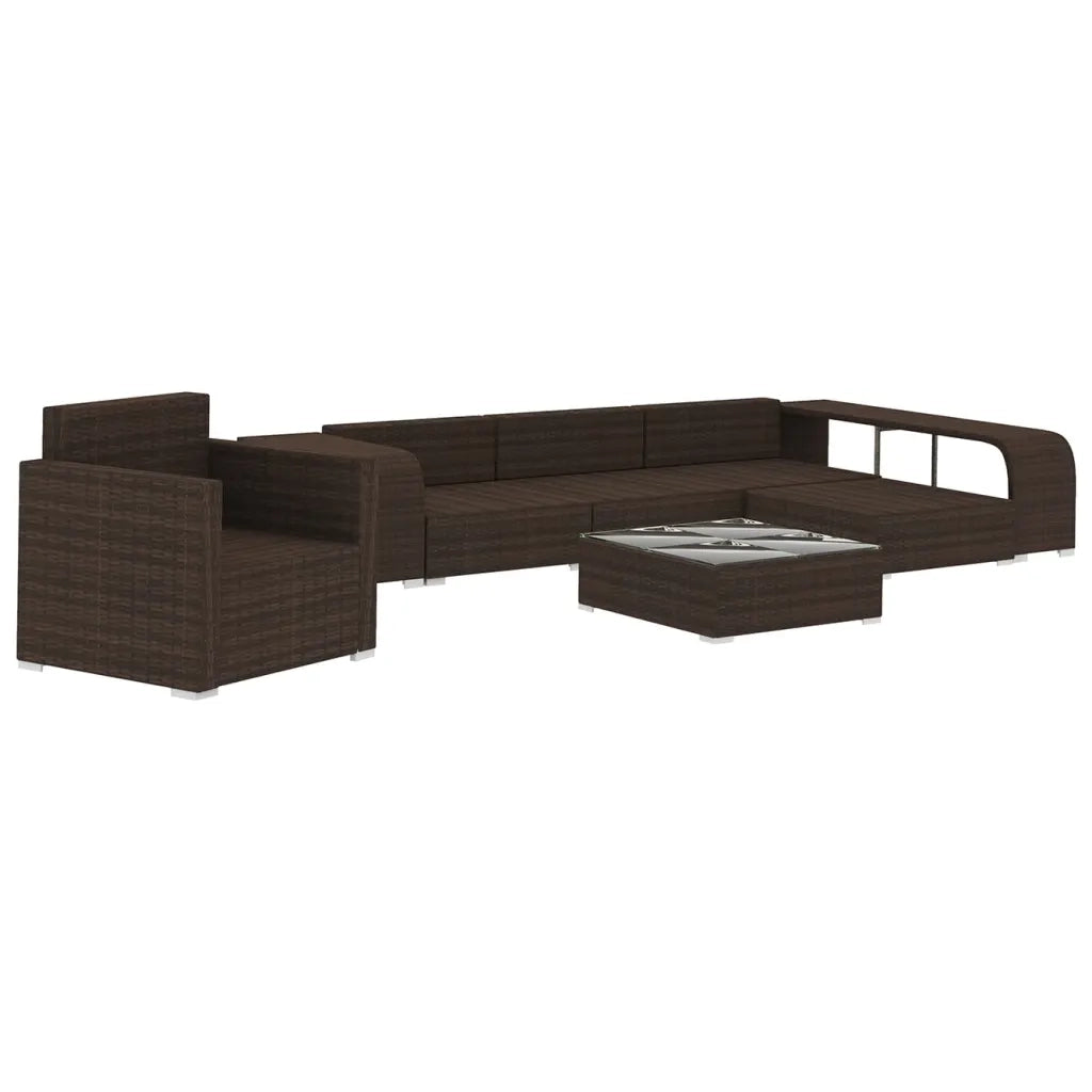 Set Divani da Giardino 8 pz con Cuscini in Polyrattan Marrone 48315
