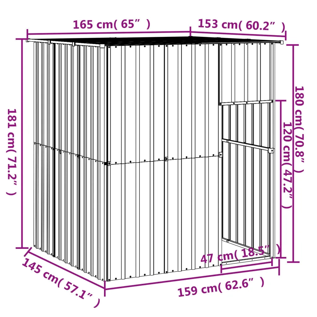 Casetta Cani con Tetto Antracite 165x153x181 cm Acciaio Zincato 172363