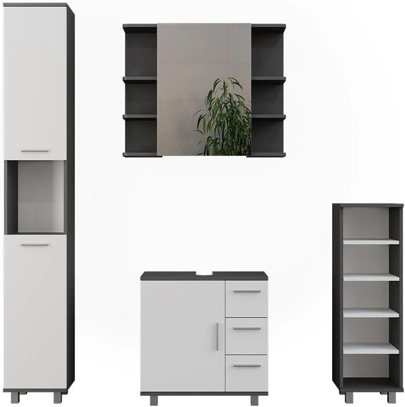 Set di mobili da bagno Ilias, Bianco, 60.2 cm, composto da mobile lavabo, pensile a specchio, colonna e base media