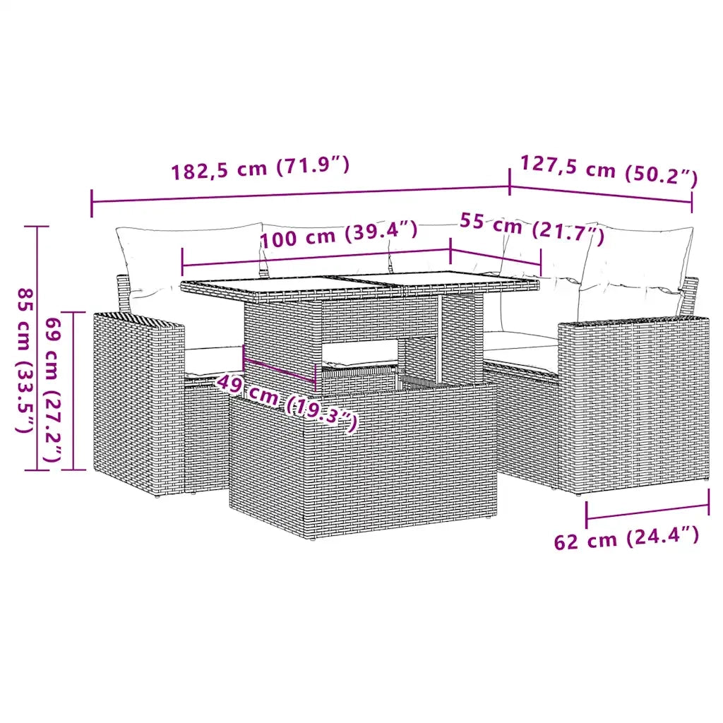 Set Divani da Giardino 5 pz con Cuscini in Polyrattan Nero