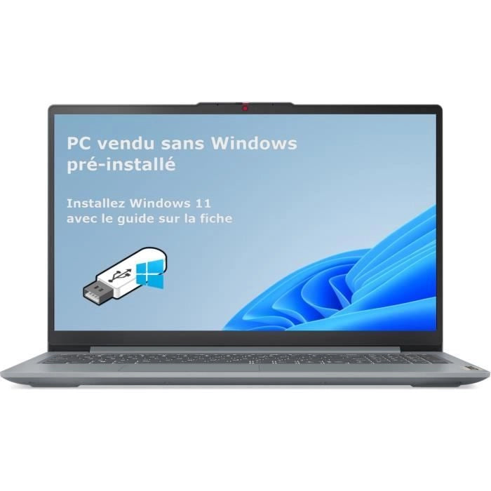 Laptop Lenovo Ultrasottile 15 82XB006UFR  15'' FHD 250N - Intel Core i3-N305 - 8 GB di RAM - 512 GB SSD - Senza Windows - AZERTY