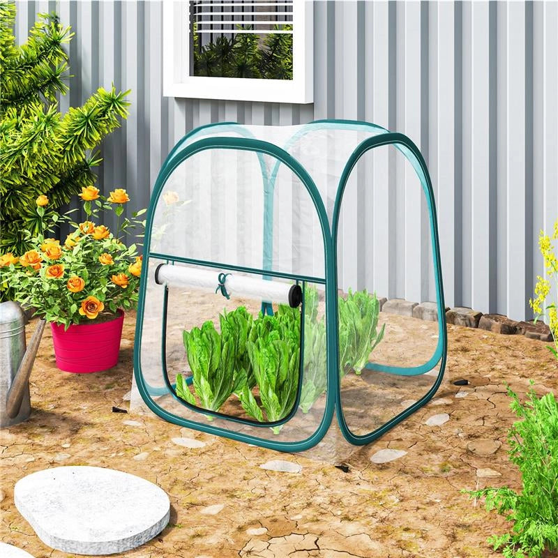 MINI SERRA POP UP CON COPERTURA IN PLASTICA FINESTRA AVVOLGIBILE E BORSA 70X70X80 CM TRASPARENTE