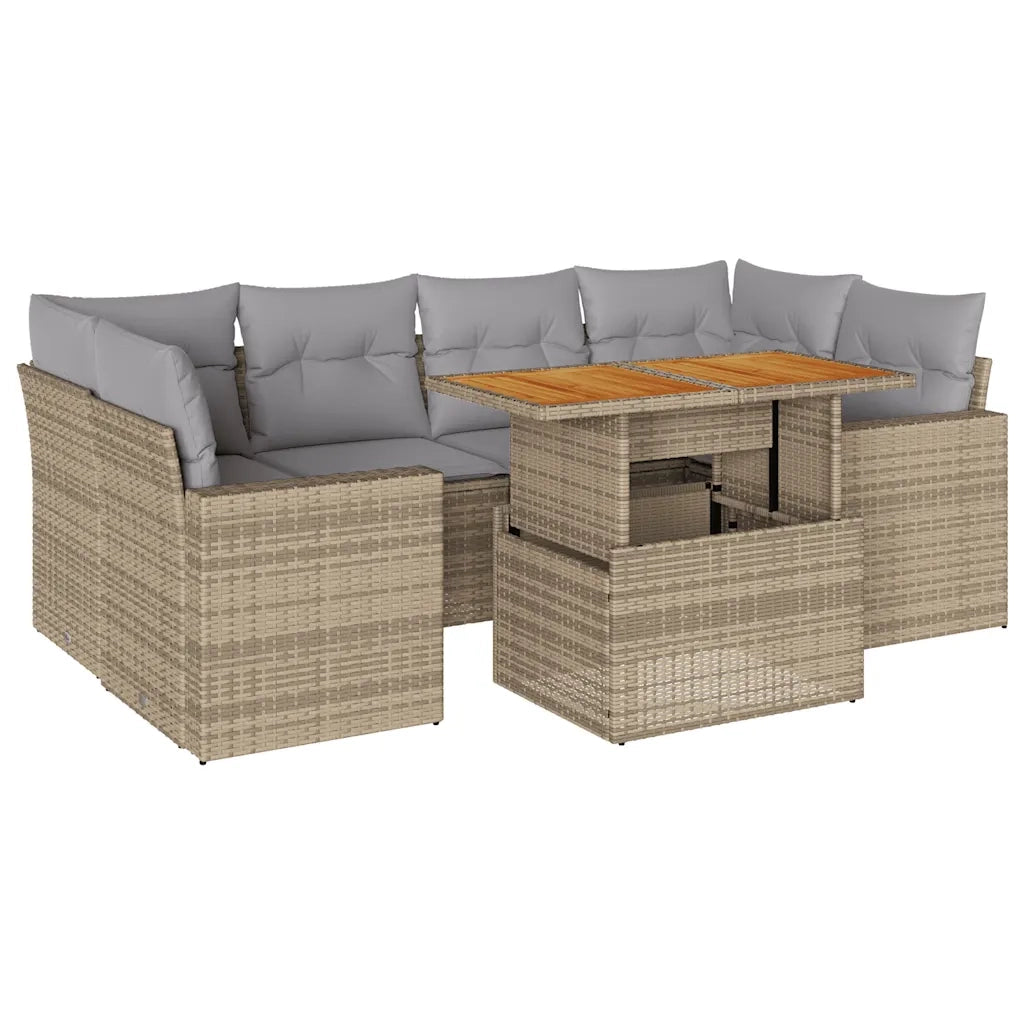 Set Divani da Giardino 7 pz con Cuscini Beige in Polyrattan 3327006