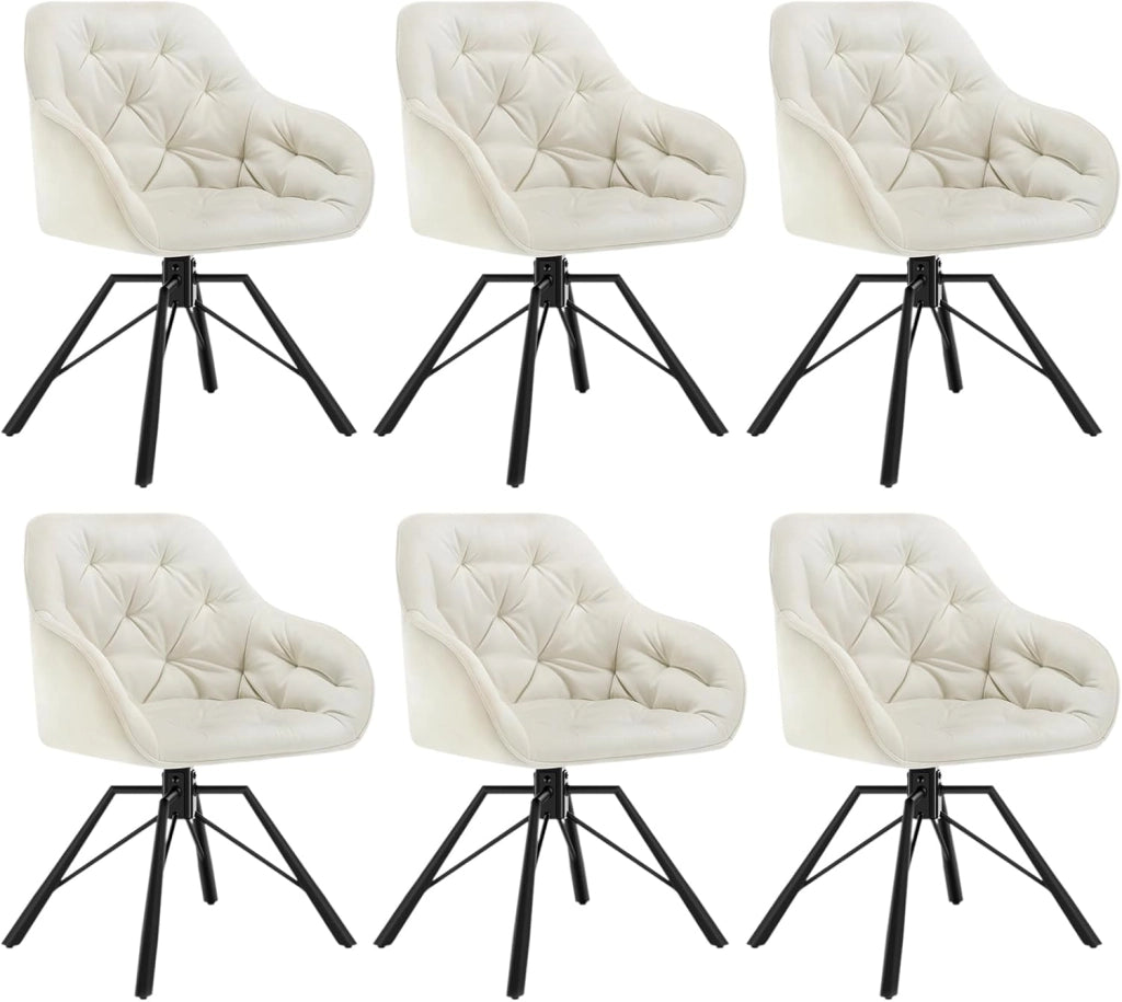 Set di 6 Sedie per Sala da Pranzo Girevoli a 360°, Sedie da Cucina Imbottite con Gambe in Metallo, Poltroncine in Velluto per Camera da Letto, Soggiorno, Ufficio, Crema EZS60cm-6