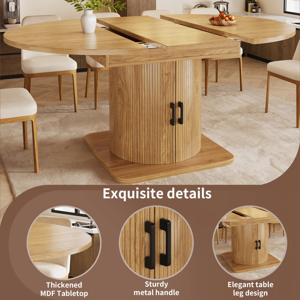 Tavolo allungabile con ripiani rimovibili e portabicchieri, per cucina, in MDF e metallo, naturale 118 × 118 × 76 cm