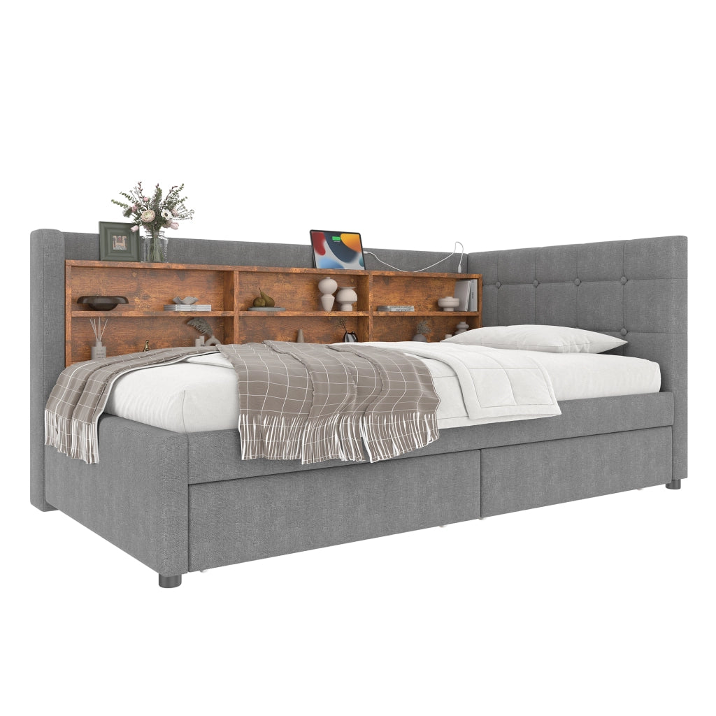 Daybett con funzione divano letto in lino grigio 90x200 cm