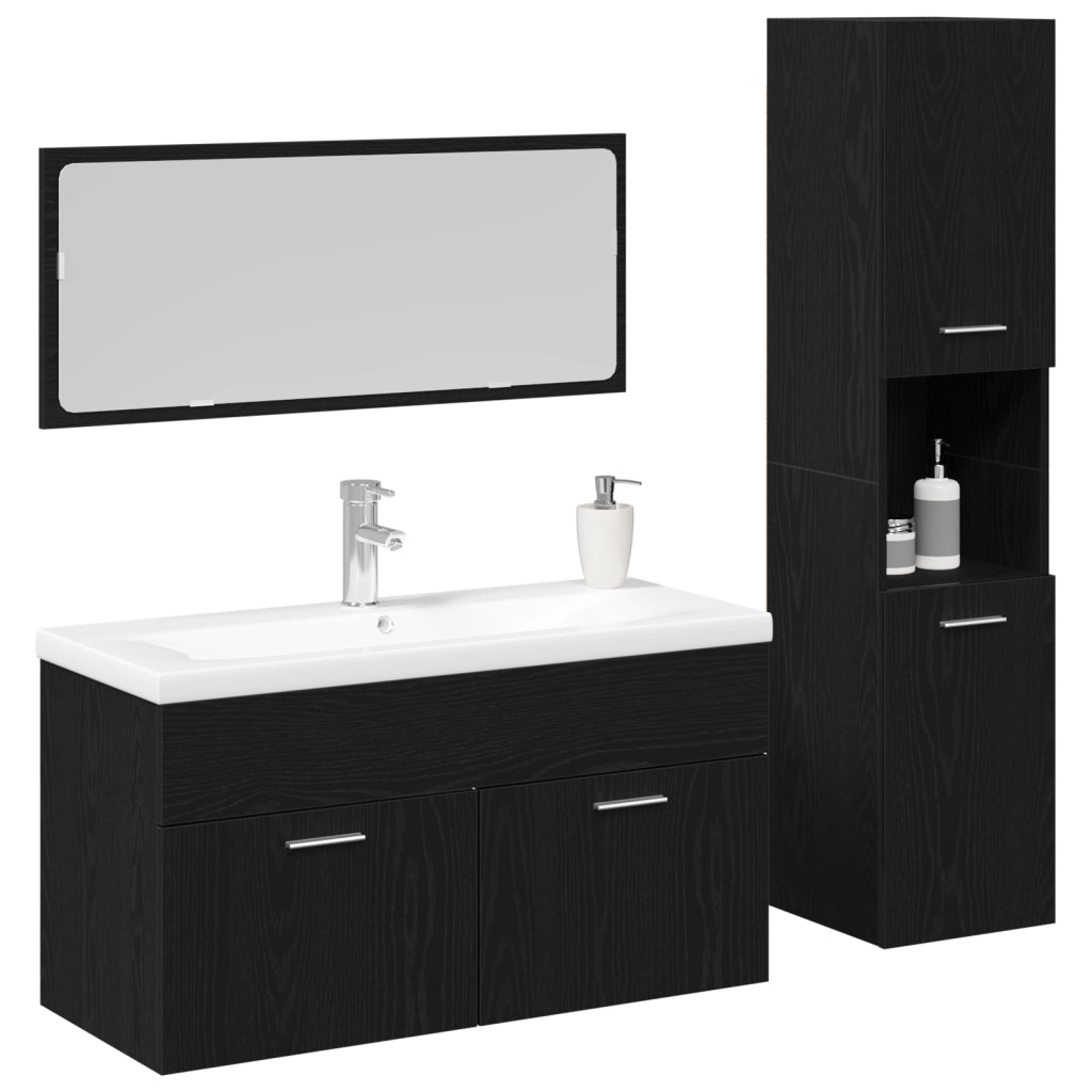 Set di mobili per bagno  2 pezzi in rovere nero e legno ingegnerizzato