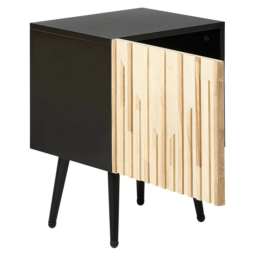 Comodino Telaio in MDF Anta in legno massiccio Porta in legno chiaro Contenitore in ferro Gambe moderne